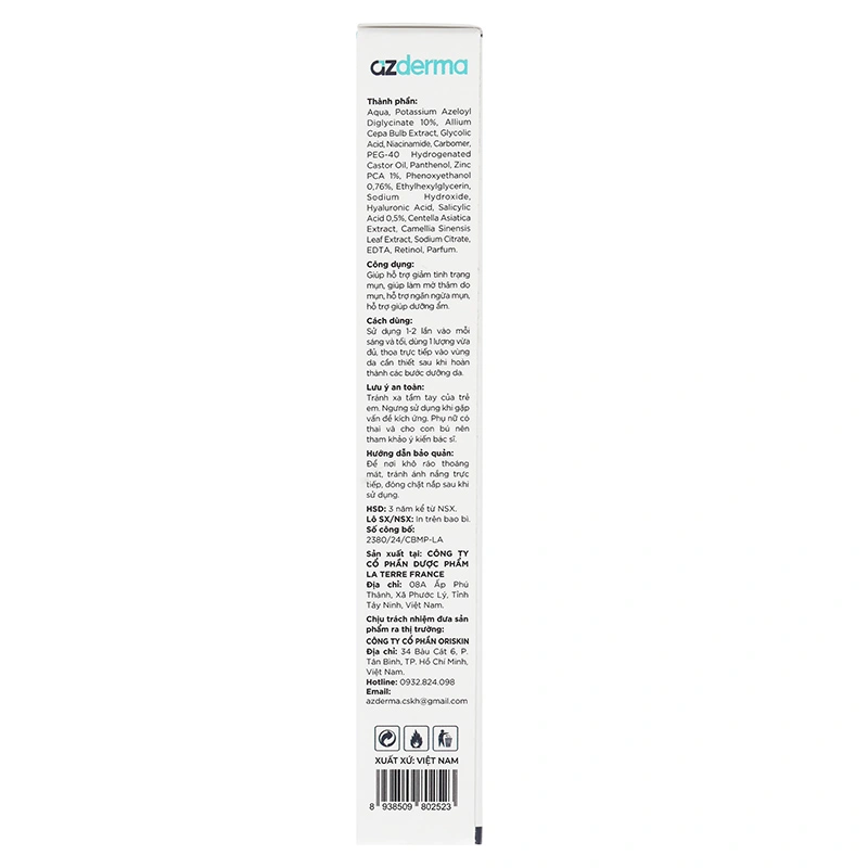 Gel Azderma Zincerra Acne giảm mụn sưng viêm tuýp 15g - 4